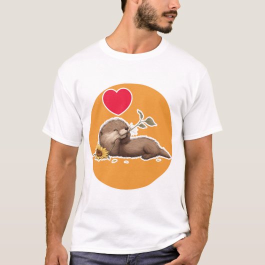 Cute Otter with Funflower T-shirt (Voorkant)