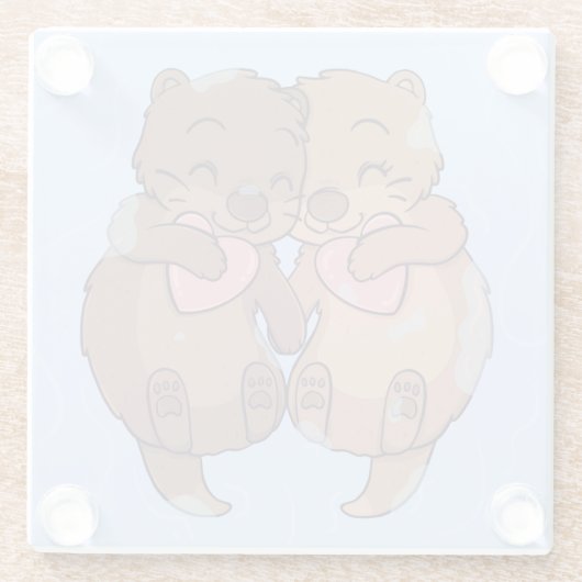 Cute Otters Glazen Onderzetter (Achterkant)