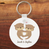 Cute Otters Holding Paws, Couple Personalized Sleutelhanger (Voorkant)