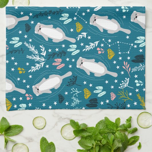 Cute Otters Kitchen Towel Theedoek (Gevouwen)