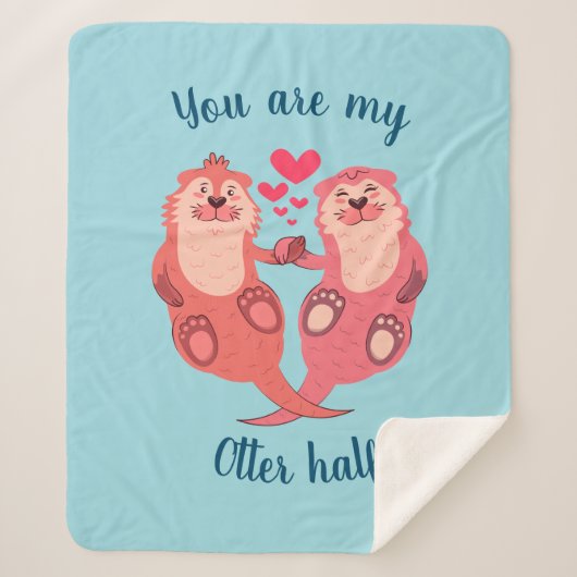 Cute Otters Valentijnsdag Couple Personalized Sherpa Deken (Voorkant)