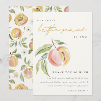 Cute Our Little Sweet Peach Watercolor Birthday Bedankkaart