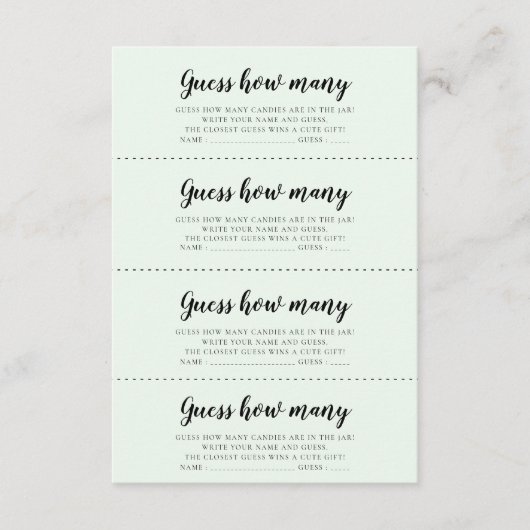 Cute ours Baby shower Devinez combien de cartes de (Devant)