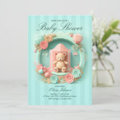 Cute ours en peluche dans un cadre | Invitation Ba (Debout devant)