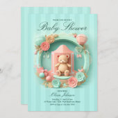 Cute ours en peluche dans un cadre | Invitation Ba (Devant / Derrière)