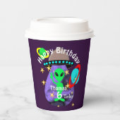 Cute outer Space Alien Thayed Birthday Paper Papieren Bekers (Voorkant)