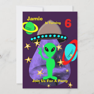 Cute outer Space Alien Thleed Birthday Party Kaart