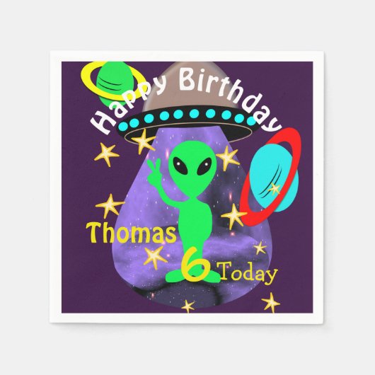 Cute outer Space Alien Thleed Birthday Party Servetten (Voorkant)