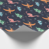 Cute Outer Space Dinosaur Holiday Kerstmis Cadeaupapier (Hoek)