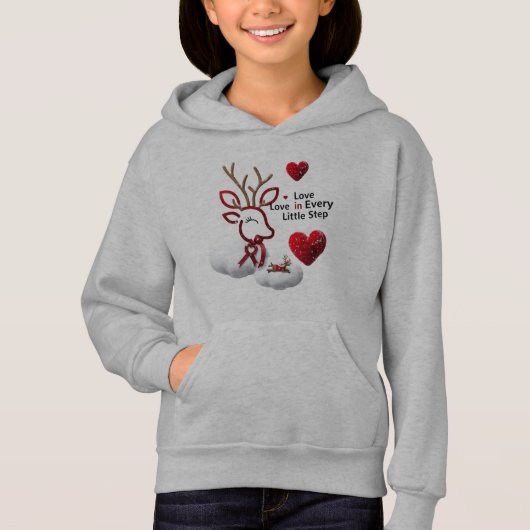 Cute Outline Reindeer Love Hearts Girls' Pullover (Devant)