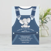 Cute Overalls ELEPHANT Baby shower Invitation (Debout devant)