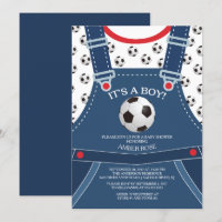 Cute Overalls SOCCER Ball Baby shower Invitation