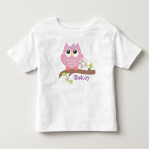 Cute owl add name toddler meiden t-shirt