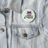 Cute Owl and Flowers Button (In situ)