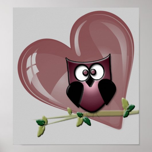 Cute Owl and Heart Poster (Voorkant)
