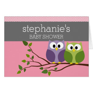 Cute Owl - Baby Girl Douche rose Carte de voeux
