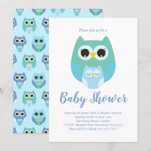 Cute Owl Baby shower Blue Bird Boy Kaart