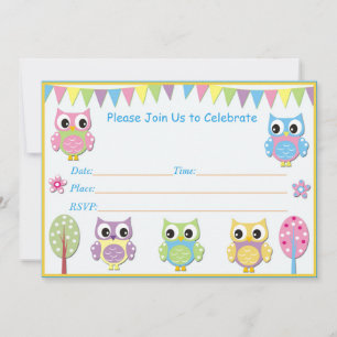Cute Owl Baby shower Invitation Pink & Paars Kaart