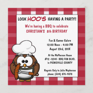 Cute Owl Barbecue Picnic Birthday Party Invitation Kaart