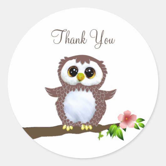 Cute owl bedankt ronde sticker (Voorkant)