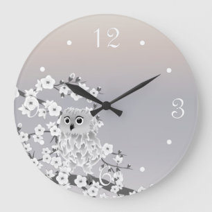 Cute Owl Beige Taupe White Numbers Grote Klok