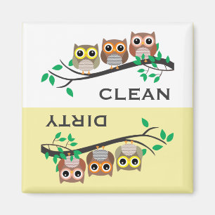 Cute Owl Bird Animal Natuur Clean Dirty Dishwasmac Magneet
