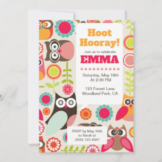 Cute Owl Birthday Invitation Hoot Hooray Birthday Kaart