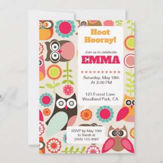 Cute Owl Birthday Invitation Hoot Hooray Birthday Kaart