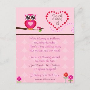 Cute Owl Birthday Invitation Kaart