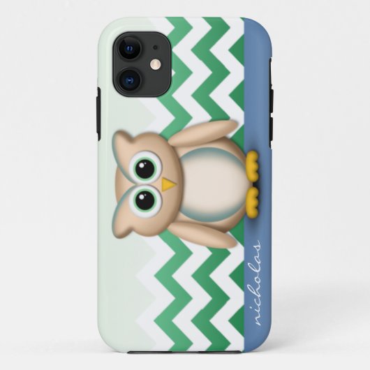Cute Owl - Blue & Green Chevron iPhone 5 Coque (Dos)