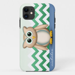 Cute Owl - Blue & Green Chevron iPhone 5 Hoesje