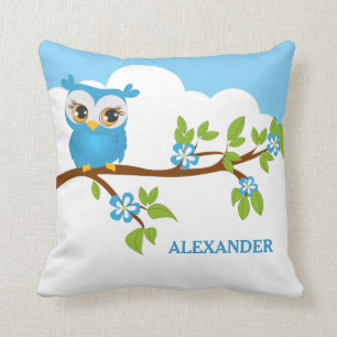 Cute Owl Blue op een Sierkussen van de Tak