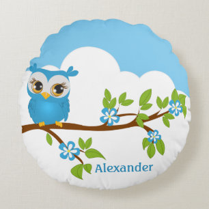 Cute Owl Boy sur un Coussin rond de branche