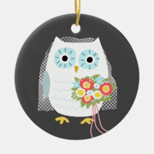 Cute Owl Bride Pas getrouwd Wedding Keepslag Custo Keramisch Ornament