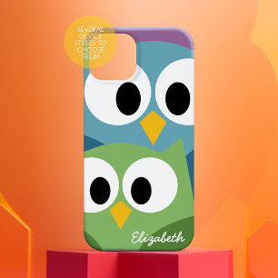 Cute Owl Cartoon eyes met Name - kleurful iPhone 13 Pro Max Hoesje