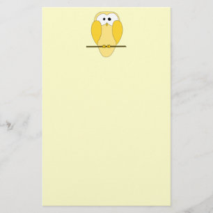 Cute Owl Cartoon. Geel. Briefpapier