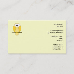 Cute Owl Cartoon. Geel. Visitekaartje