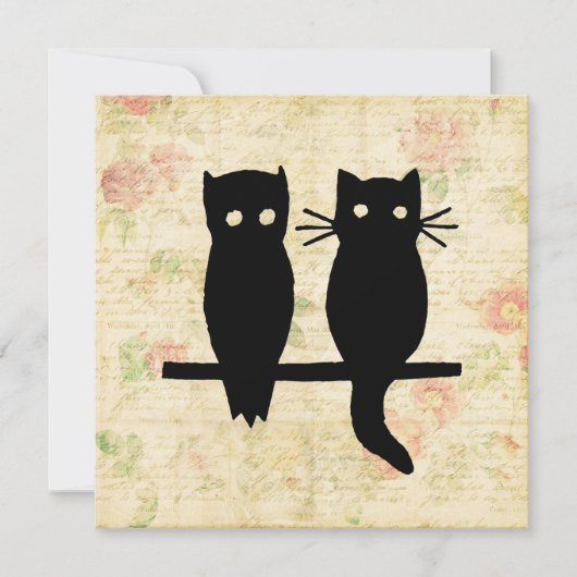 Cute Owl & Cat Feestdagenkaart (Voorkant)