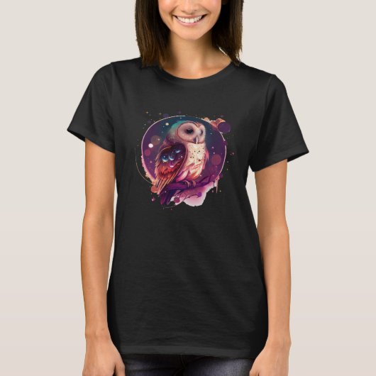 Cute Owl Celestial Elements Illustration T-shirt (Voorkant)