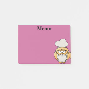 Cute Owl Chef Menu Pink Post it Note