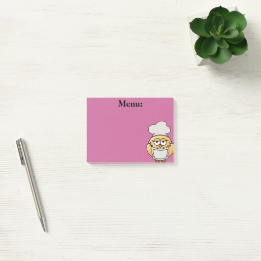 Cute Owl Chef Menu Pink Post it Note (Kantoor)