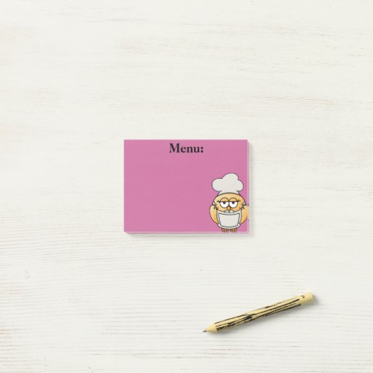 Cute Owl Chef Menu Pink Post it Note (Op bureau)