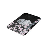 Cute Owl Cherry Blossom Black Roze Badmat (Gekanteld)