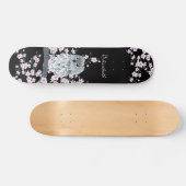 Cute Owl Cherry Blossom Pink Black Naam toevoegen Skateboard (Horizontaal)
