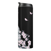 Cute Owl Cherry Blossom Pink Black Thermosbeker (Geroteerd rechts)