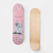 Cute Owl Cherry Blossom Pink Glitter Monogram Skateboard (Voorkant)