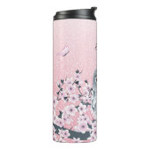 Cute Owl Cherry Blossom Pink Glitter Thermosbeker (Gedraaid links)