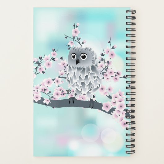 Cute Owl Cherry Blossom Pink Turquoise Ajouter un  (Dos)