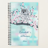 Cute Owl Cherry Blossom Pink Turquoise Ajouter un  (Devant)