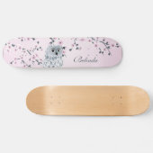 Cute Owl Cherry Pink Blossom Monogram Girly Skateboard (Horizontaal)